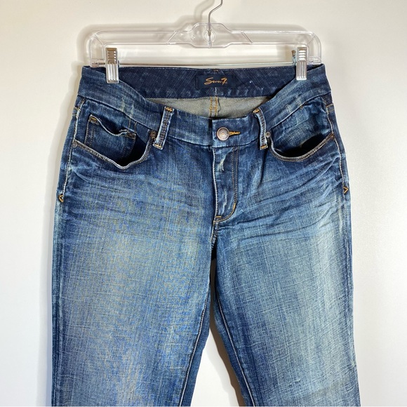 Seven 7 Womens Bootcut Jeans Sz 6 Distressed Stretch Mid Rise Denim Embroidery - Picture 2 of 14